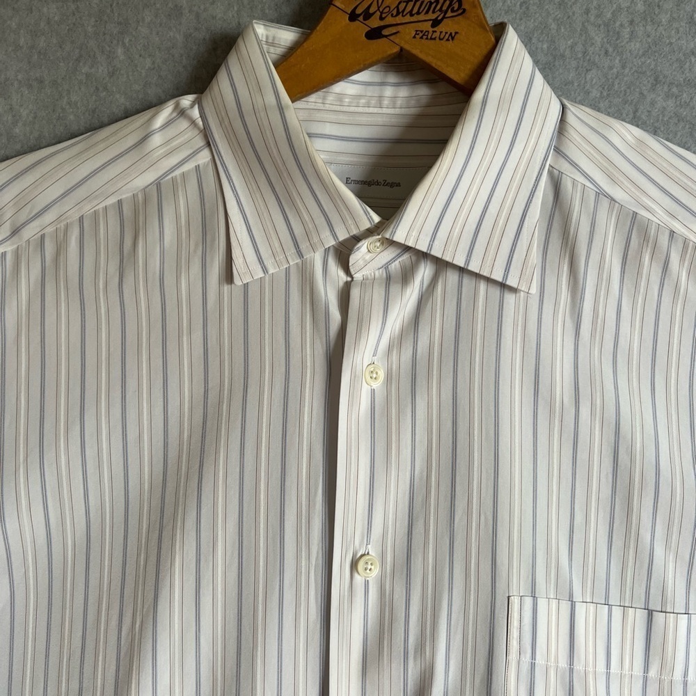 Ermenegildo Zegna Shirt Mens 16 XL Striped Button Up Dress Classic Italy